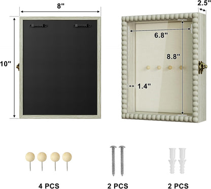 Love-KANKEI Shadow Box Frame 11x14, Deep Large Shadow Box Display Case with Unique Beads Door and Glass Window, Wood Memory Box for Pictures,Medals,Memorabilia,Collections White