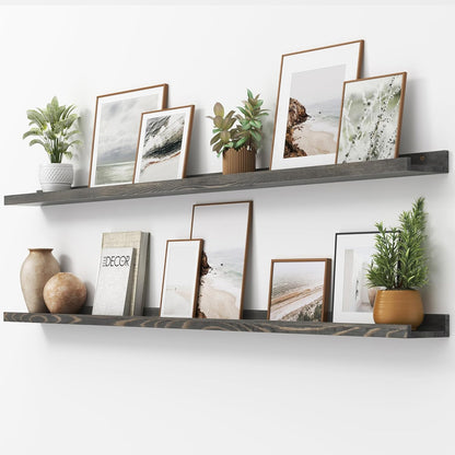 FLYJOE Picture Ledge Shelf, Floating Shelves Set of 2, Solid Pine Wood 55'' Long Large Nursery Book Shelves for Toys Storage, Kids Bookshelf for Living Room Bedroom Decor Books Photo Frames, Walnut