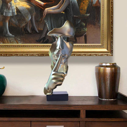 aboxoo Thinker Statue, Silence is Gold Abstract Art Figurine,Modern Home Resin Sculptures Decorative Objects,Table Top Decor for Livingroom Home Decor,Office Study Sculpture,Shh mask Statue(Gold)