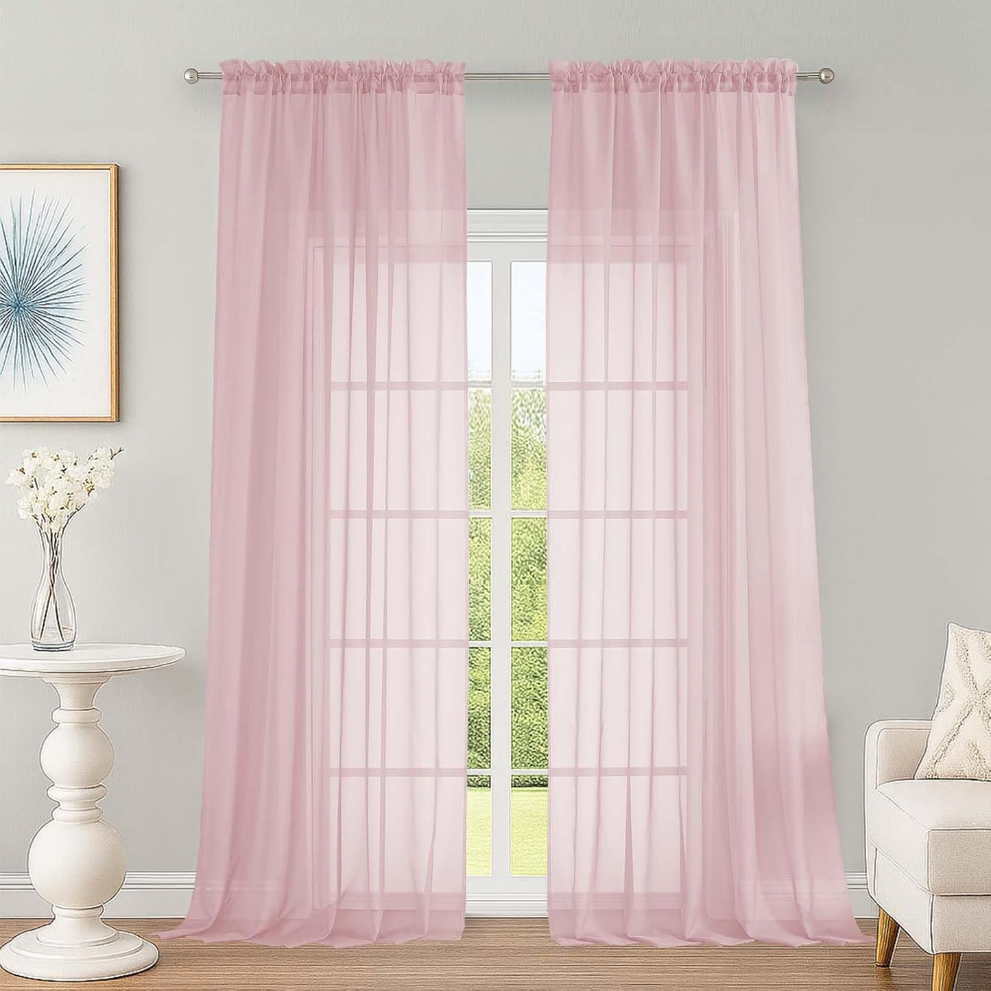 OWENIE Sheer Curtains 84 inches Long 2 Panels Set for Living Room/Bedroom, Rod Pocket Voile Sheer Panel Drapes, White, 2pcs, Each 42" W x 84" L - Colors A