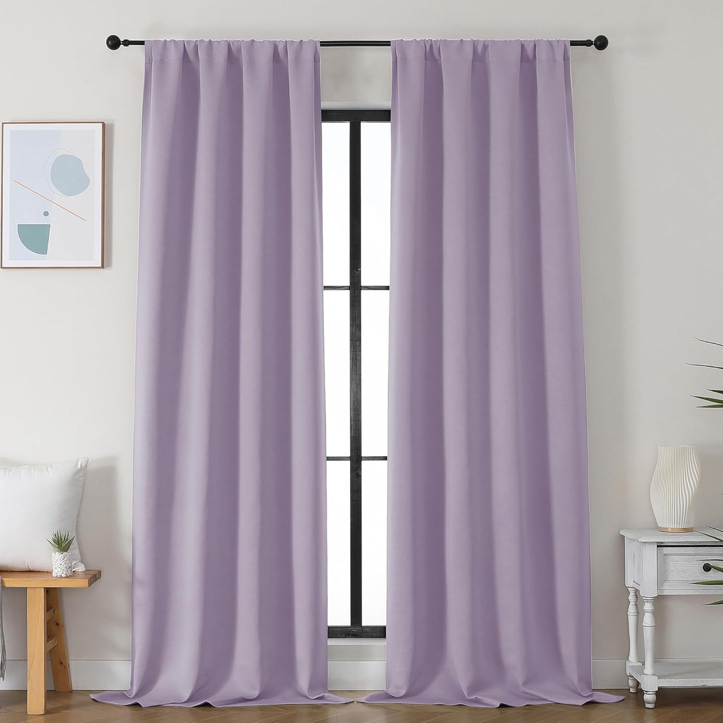 Simplebrand Ava Sage Green Blackout Curtains for Bedroom 63 Inch Length 2 Panels Set, Solid Thermal Insulated Energy Saving Rod Pocket Window Treatment Curtains Blackout Drapes, W40 x L63 Inch, Sage - Colors A