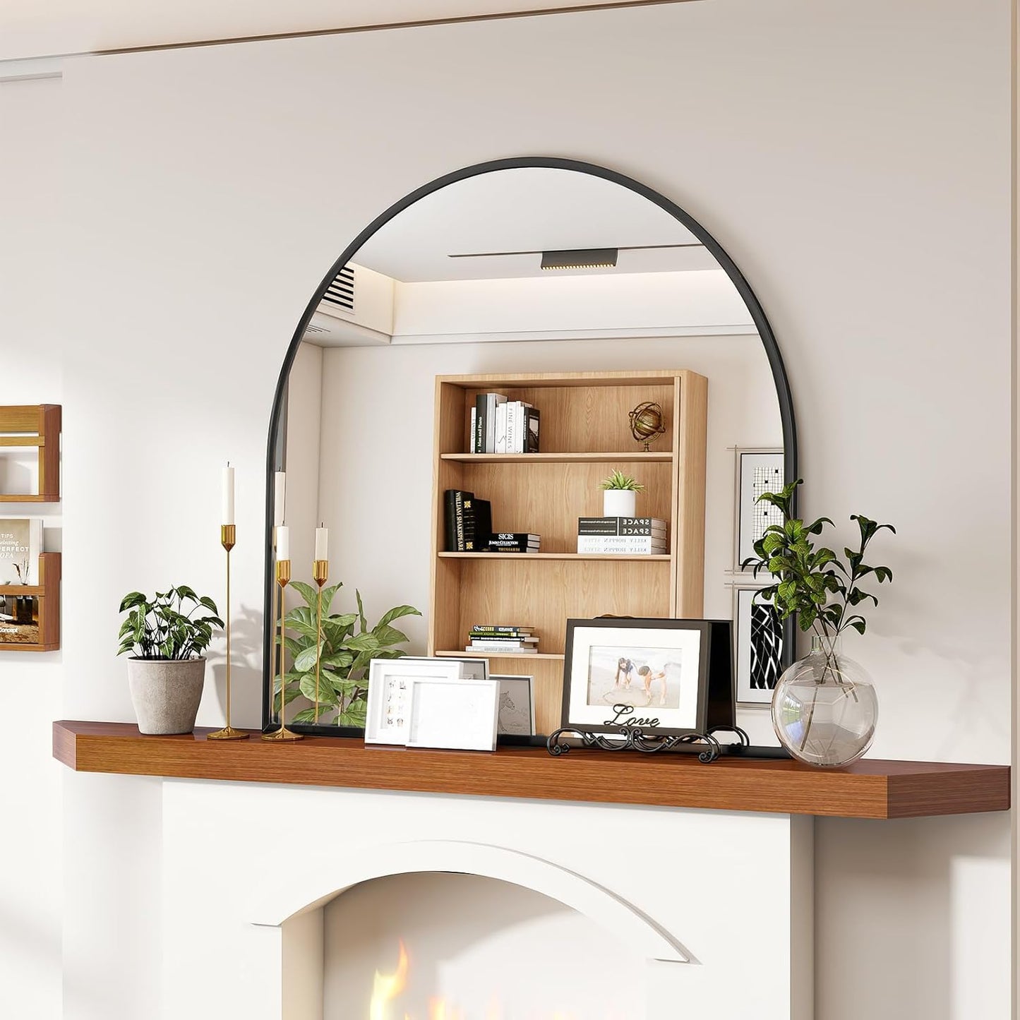 VooBang Arched Wall Mirror, 24 x 36 inch Arch Bathroom Mirror, Wall Mounted Vanity Mirror with Arch Metal Frame, Modern Bathroom Vanity Mirror for Bedroom, Living Room, Hanging or Leaning, Black
