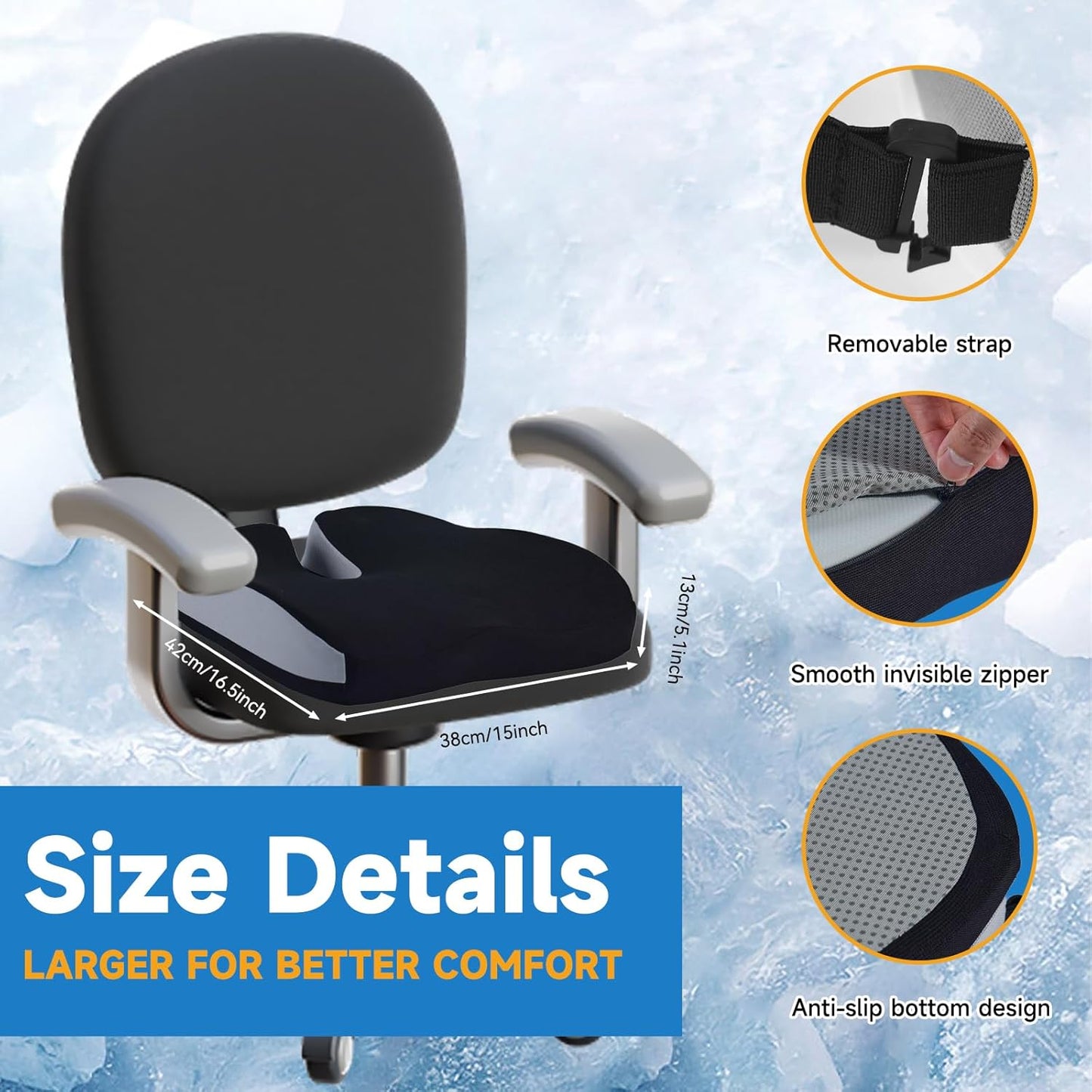 Seat Cushions for Office Chairs Wheelchair Cushion for Long Sitting Back Pain，Memory Foam Seat Car Computer Desk Chair Cushion，Coccyx Cushion for Tailbone Pain Relief Cushion Office Chair Black
