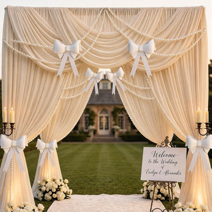 Canlierr 2 Pcs 5.6ft Wedding Giant Pearl Garland Decorations Large Faux Bead Garland with Hook for Ceremony Photo Booth Outdoor Proposal Scene Garden Beach Party Decor(Ivory White,25mm,Simple)