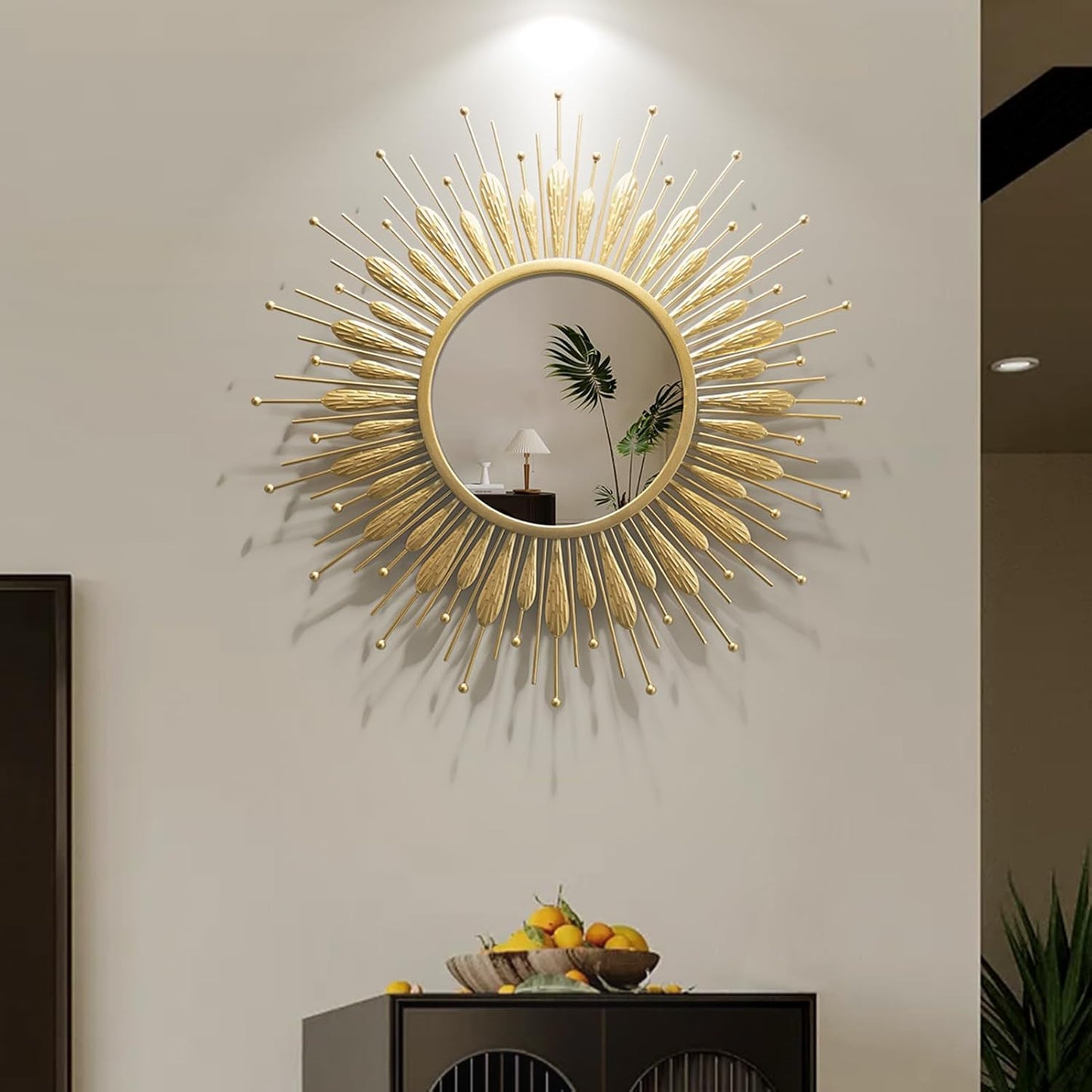 24" Gold Sunburst Decorative Wall Mirror – Handmade Flower Design, Luxury Round Accent Mirror Boho Wall Decor for Bedroom,Entryway, Dining Room & Kitchen