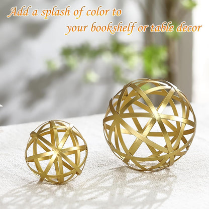 Metal Decorative Starburst Ball, 6 Inch Gold Sphere Decor, Spiky Star Burst Tabletop Sculpture, Mid-Century Modern Metal Spike Ball for Home, Living Room, Office & Shelf Decor