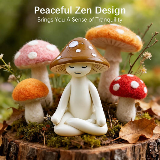 Meditation Mushroom Resin Statues – Cute Yoga Mushroom Figurines for Desk, Home, Office & Garden Decor – Zen Resin Sculptures for Living Room, Patio, Tabletop & Backyard (1 Pack, Mushroom)