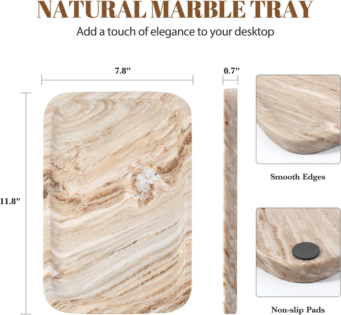 Koville Romano Travertine Tray, 12"x8" Natural Stone Vanity Tray for Countertop Bathroom Kitchen Dresser, Decorative Marble Catchall Trays for Perfume Jewelry, Rectangular Serving Tray(Beige)