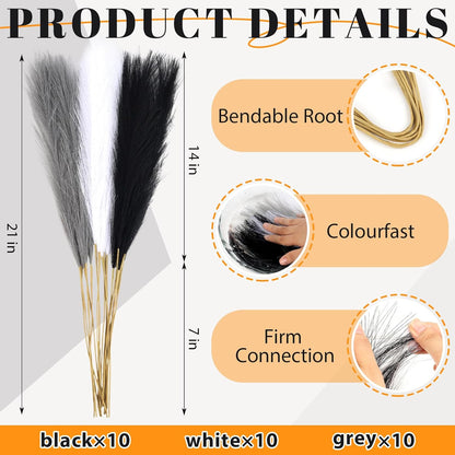 30pcs Pampas Grass Decor,21" Artificial Pompous Grass Bulk,Small Vase Filler Pompas Grass for Home Wedding Living Room Wall Party Decoration (Beige,Light Brown, 21 Inch 30 Pcs)