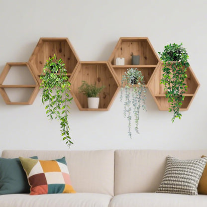 Clearain 1pcs Fake Hanging Plants, Artificial Small Potted Plants, Mini Faux Succulent Plant for Indoor Outdoor Aesthetic Office Living Room Shelf Home Decor (Eucalyptus leaves-1pcs)