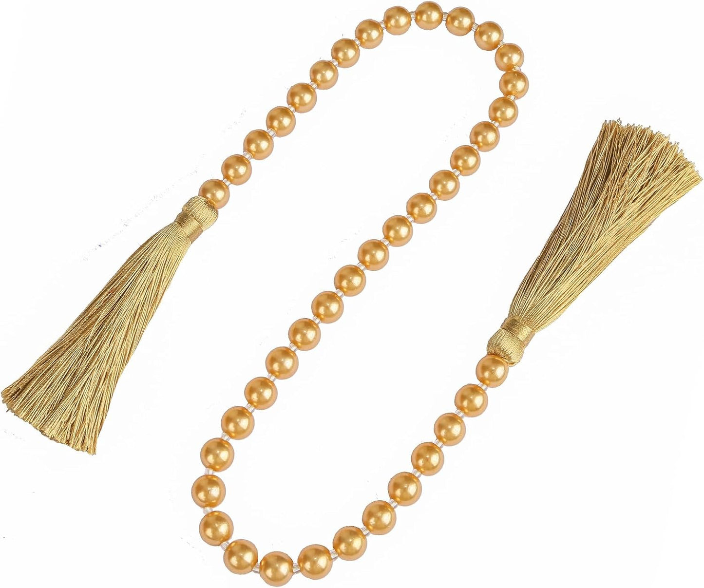 34 Inch Pearl Glass Bead Garland with Tassels - Elegant Boho Table Decor, Fringe Wall Hanging for Wedding, Party, Farmhouse Rustic Prayer Bead Home Decoration(1 Pack,Gold)