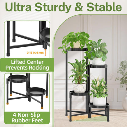 iDavosic.ly Plant Stand Indoor Outdoor, 5 Tier Corner Metal Flower Display Holder Shelf, Folding Tall Orchid Rack for Patio Balcony Porch Garden Living Room House, Black