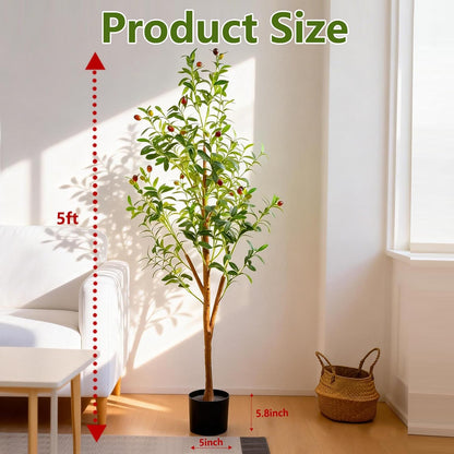 6FT Artificial Olive Tree Indoor, Tall Faux Olive Tree with Pot&Basket, Large Fake Olive Tree with Realistic 1080 Silk Leaves and 60 Fruits for Living Room Home Office Decor.