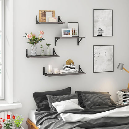 YGEOMER Floating Shelves for Wall, Different Sizes Dark Carbonized Brown Wall Shelves for Living Room, Bathroom, Bedroom, Kitchen, Home Decor (Set of 4)