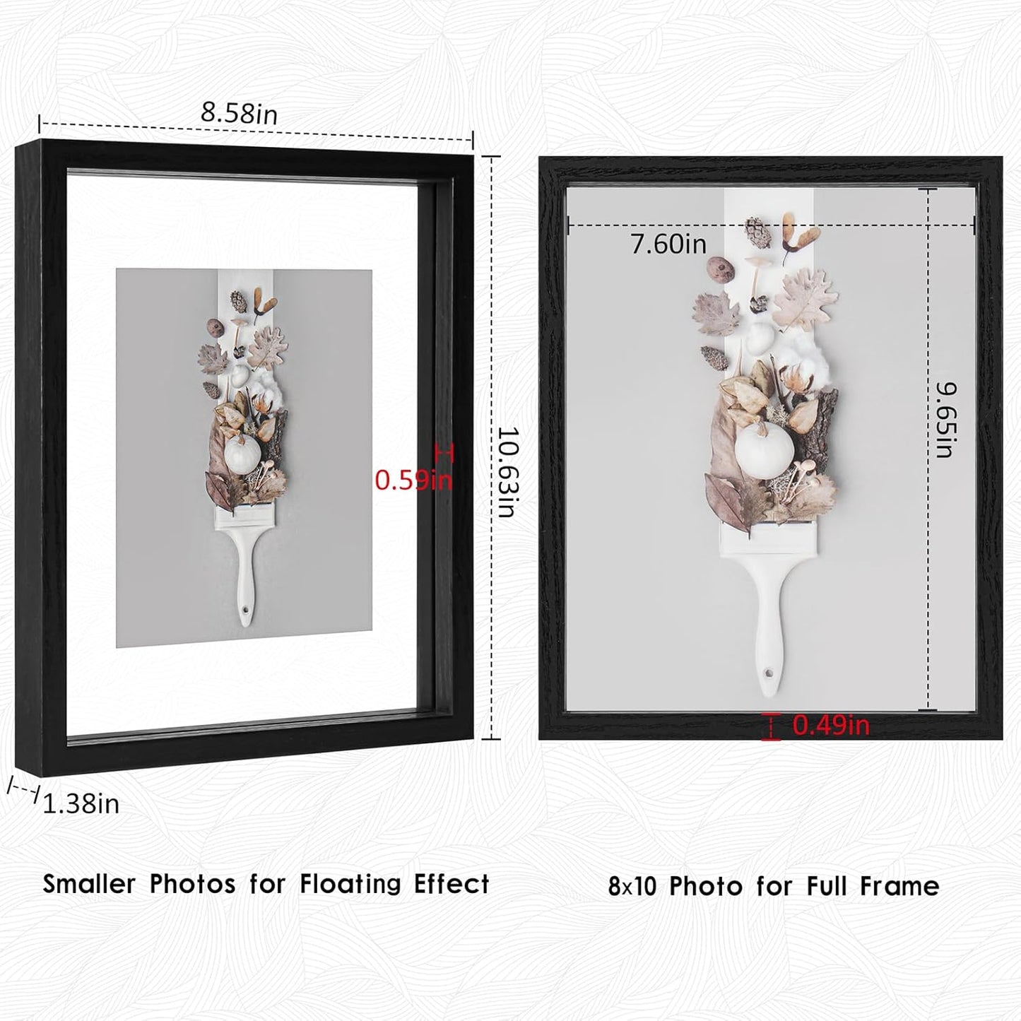 MUYE 11x14 Floating Frame Set of 2,Double Glass Rustic Frame,Display Any Size Photo up to 11x14,Wall Mount or Tabletop Standing,Natural