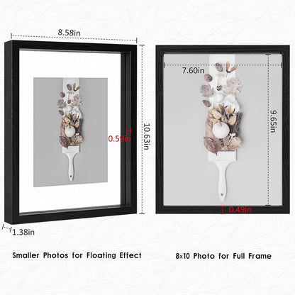 MUYE 11x14 Floating Frame Set of 2,Double Glass Rustic Frame,Display Any Size Photo up to 11x14,Wall Mount or Tabletop Standing,Natural