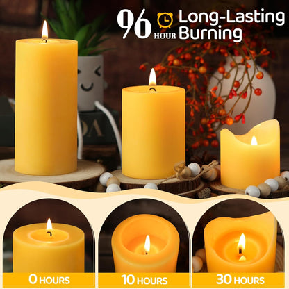 6 Pack Natural Beeswax Pillar Candles,100% Pure Beeswax Candles-210 Hours Long Burning,Organic Bees Wax Candles for Home,Emergency,Prayer,Parties,Unscented Dripless Smokeless Beeswax Candle Bulk 2x4in