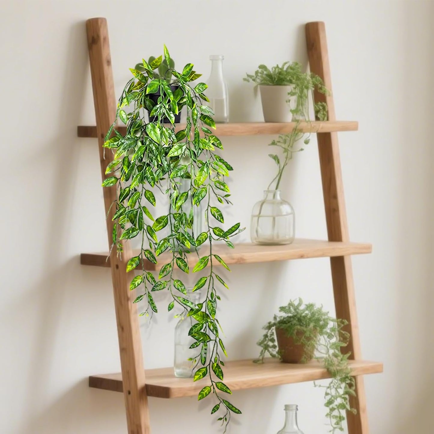 Clearain 1pcs Fake Hanging Plants, Artificial Small Potted Plants, Mini Faux Succulent Plant for Indoor Outdoor Aesthetic Office Living Room Shelf Home Decor (Eucalyptus leaves-1pcs)