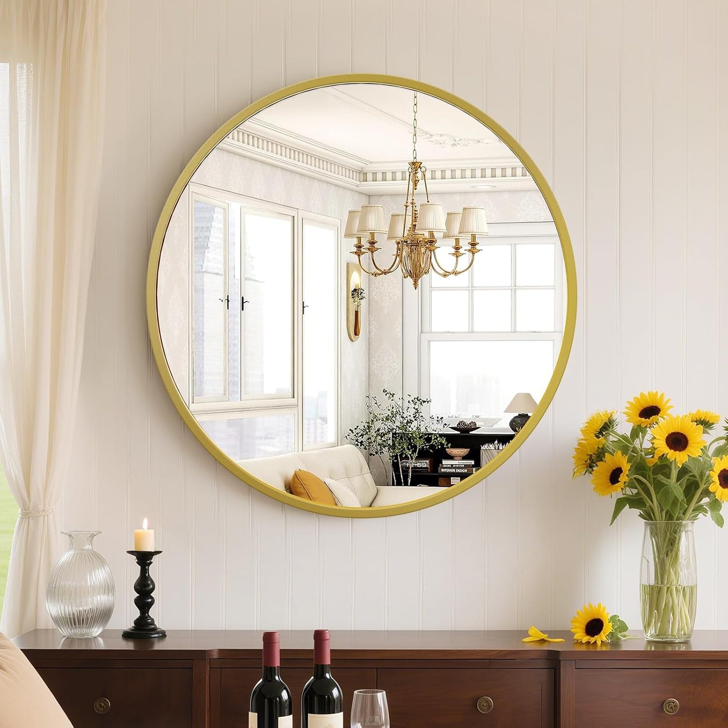 NEWBULIG Gold Round Wall Mirror 36 Inch, Bathroom Mirrors for Over Sink, Wall Decor for Bathroom, Entryway, Bedroom, Vanity