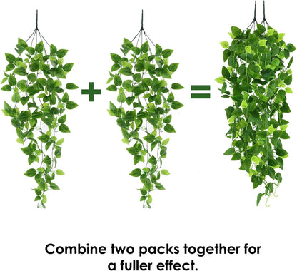 Whonline Fake Plants Hanging 4pcs Artificial Vines Fake Pothos 3.6FT for Living Room Indoor Outdoor Decor (No Baskets)