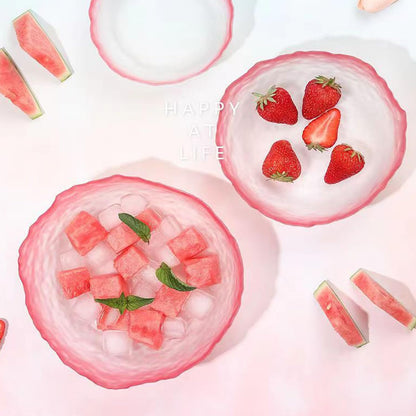 Glass Salad Bowl Irregular Lotus Flower Shape Serving Bowls, Mixing Nut Bowls for Kitchen Fruist, Snack, Dessert, and Ice Cream Candy Dishes (Crystal Gradient Pink, 6.5")