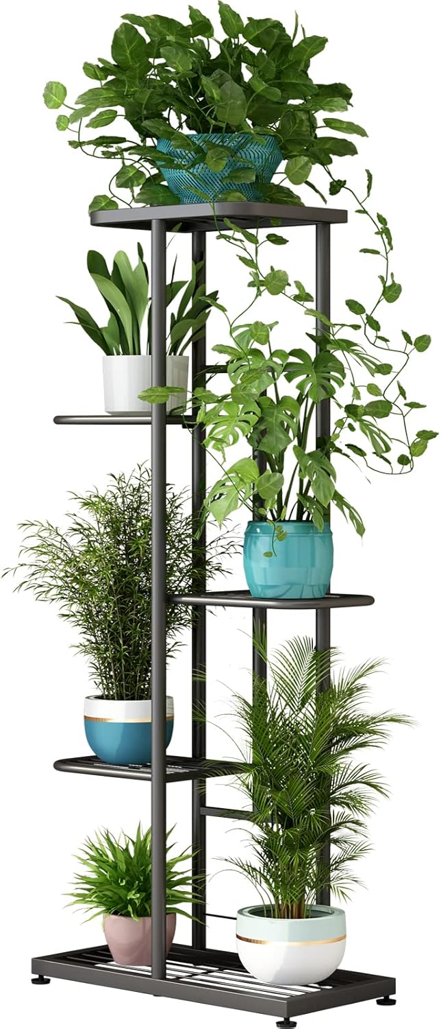 LINZINAR Plant Stand Indoor Outdoor Corner 4 Tier Metal Plant Shelf Patio Plant Rack for Garden Corner Balcony Living Room