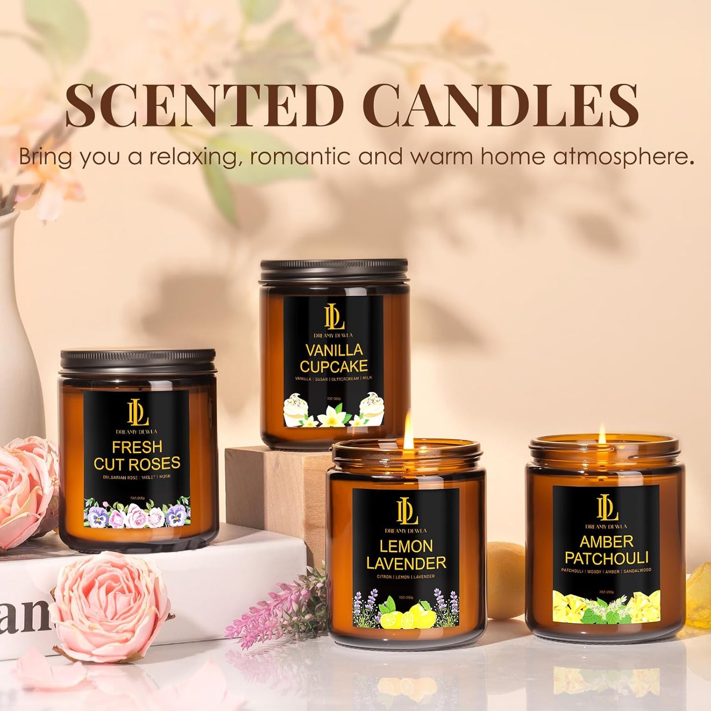 Scented Candles Set, 4 Pack Soy Candles for Home Scented, Candle Gifts for Men Women, Scents of Pineapple Cocktail/Coconut Vanilla/Pink Sands/Bahamian Breeze