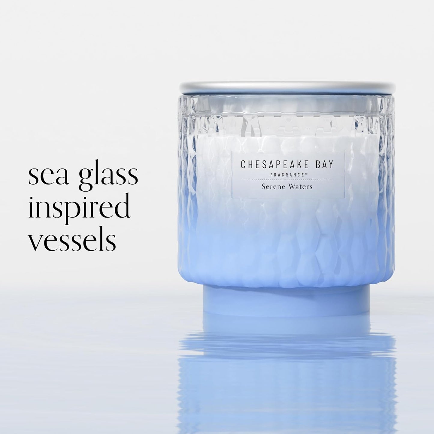 Chesapeake Bay, 11oz Marine Drift Scented Candle, Mood Evoking Fragrance, Textured Sea Glass-Inspired Jar, Premium Soy Blend Wax with Essential Oils, Coastal Fragrance for Home Décor or Gifting