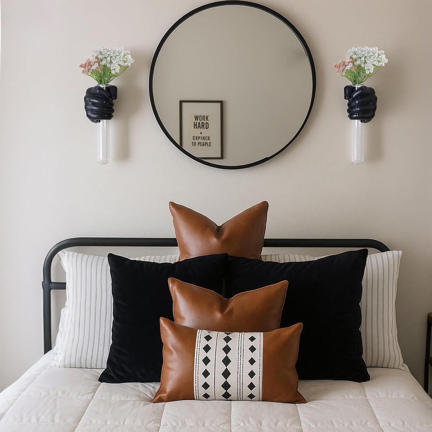 2 Pieces Wall Sculptures, Hands Vase Home Decor, Wall Mount Art Sculpture, Unique Wall Art Statue, Funky Flower Vase Decorations, Modern Eclectic Hanging Decor,Hands Statue (Black)