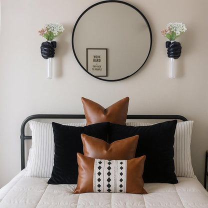 2 Pieces Wall Sculptures, Hands Vase Home Decor, Wall Mount Art Sculpture, Unique Wall Art Statue, Funky Flower Vase Decorations, Modern Eclectic Hanging Decor,Hands Statue (Black)