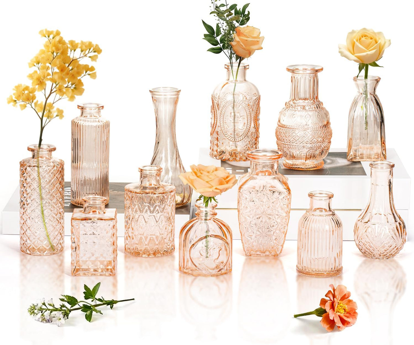 Clear Glass Bud Vase Set of 12 Pcs,Small Bud Vases in Bulk,Glass Crystal Flower Vases Table Centerpieces for Party Event Wedding Decor Baby Shower Decorations (Clear, 12 Pcs)