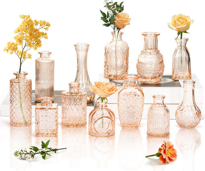 Clear Glass Bud Vase Set of 12 Pcs,Small Bud Vases in Bulk,Glass Crystal Flower Vases Table Centerpieces for Party Event Wedding Decor Baby Shower Decorations (Clear, 12 Pcs)