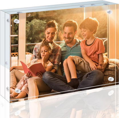 Egofine 4x6 Acrylic Frames 6 Pack, 20mm Thicker Frameless Clear Picture Frames, Double Sided Magnetic Picture Frames, Free Standing Desktop Display