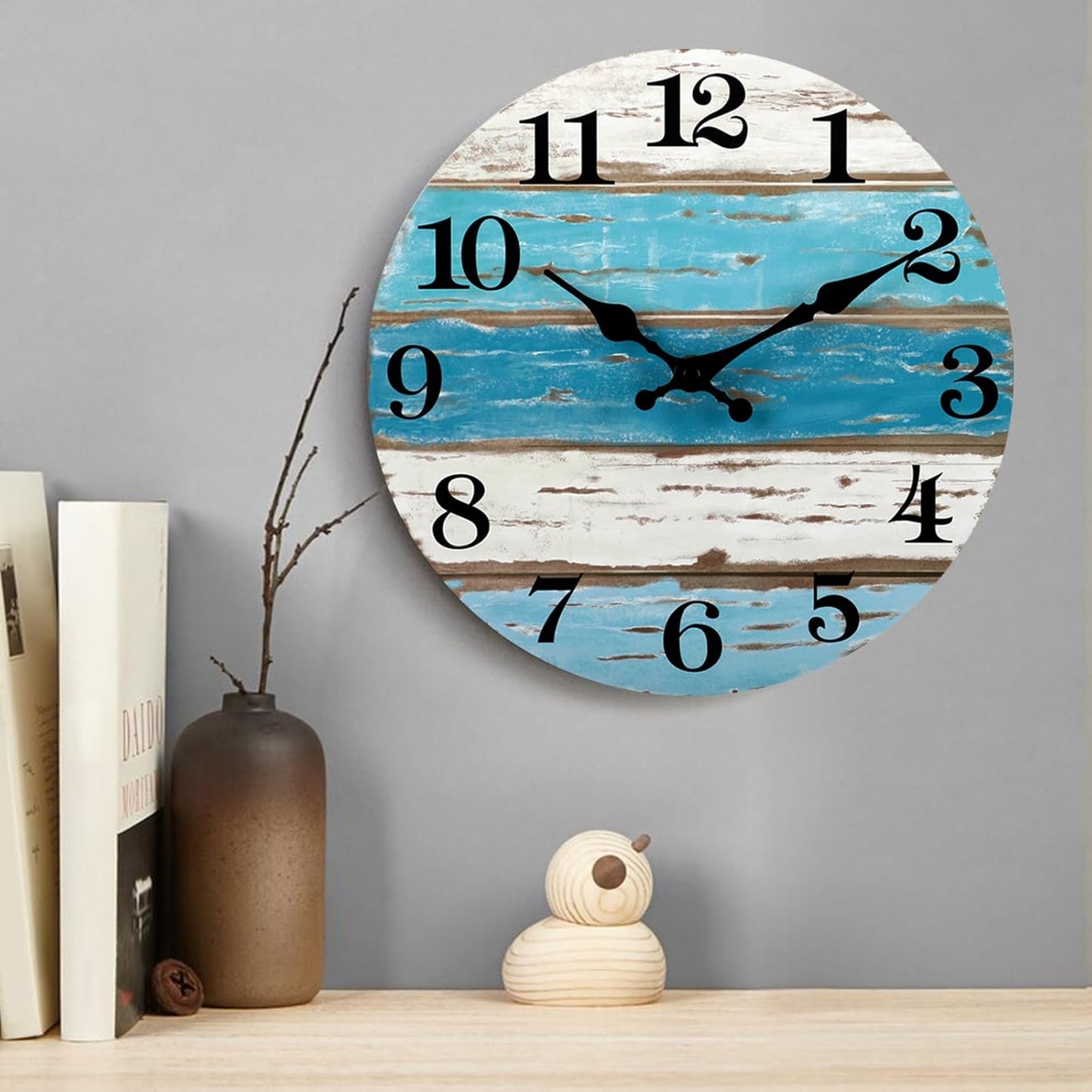 CHYLIN Wall Clock, Silent Non Ticking Battery Operated, Rustic Coastal Country Clock Decorative for Bathroom Kitchen Bedroom 8