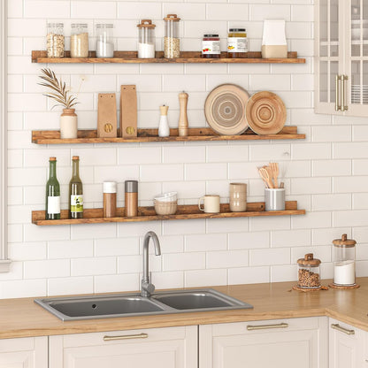 HOOBRO Floating Shelves, Wall Shelf Set of 3, 35.4 Inches Hanging Shelf with Raised Edge and Invisible Brackets, for Bathroom, Bedroom, Kitchen, Office, Living Room Decor, Rustic Brown BF90BJ01