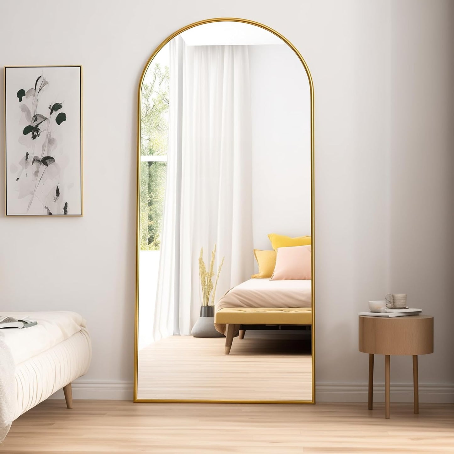Mirror Full Length, 71"x26" Arched Full Length Mirror, Arch Mirror with Stand, Large Standing Mirrors, Oversized Full Body Mirrors with Aluminum Frame for Bedroom, Living Room (White)