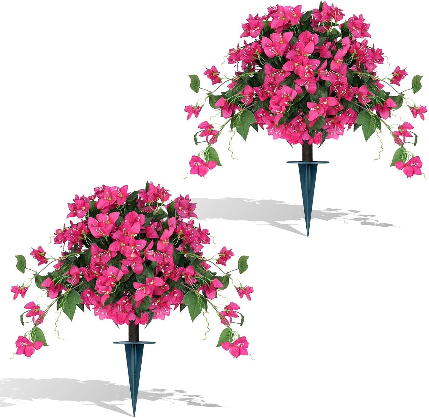 2Pack 4FT Artificial Bougainvillea Topiary Trees for Outdoor, Fake Silk Flowers Plants Bushes with Ground Spike, Faux UV Resistant Shurbs Trees for Outside,Front Porch,Patio,Balcony Decor