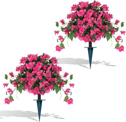 2Pack 4FT Artificial Bougainvillea Topiary Trees for Outdoor, Fake Silk Flowers Plants Bushes with Ground Spike, Faux UV Resistant Shurbs Trees for Outside,Front Porch,Patio,Balcony Decor