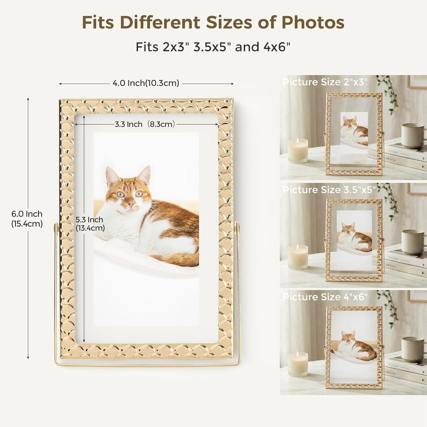 RICHFOCUS Gold 5x7 Floating Picture Frame for Photo 4x6 3.5x5 | 5 x 7 Metal Picture Frames with Double Glass for Tabletop|Modern Photo Frames Wedding|Home Decor