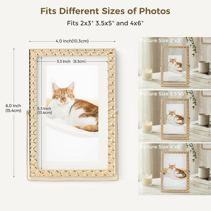 RICHFOCUS Gold 5x7 Floating Picture Frame for Photo 4x6 3.5x5 | 5 x 7 Metal Picture Frames with Double Glass for Tabletop|Modern Photo Frames Wedding|Home Decor