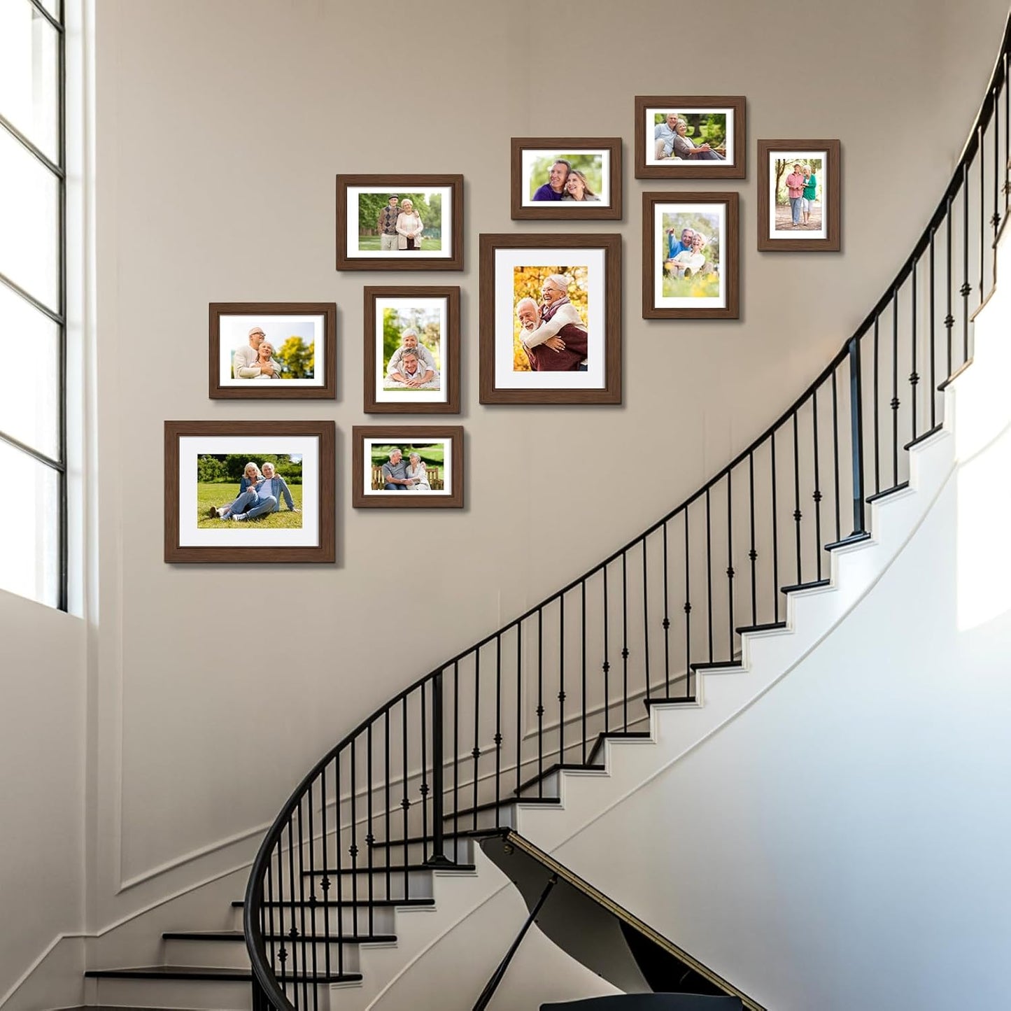 Povrgive Picture Frames, Made of Real Glass and Wooden Frame, Gallery Photo Frames Set of 10 for Collage Wall Decor, Multi Sizes Including 8x10, 5x7, 4x6 for Mounting or Tabletop Display, Wood