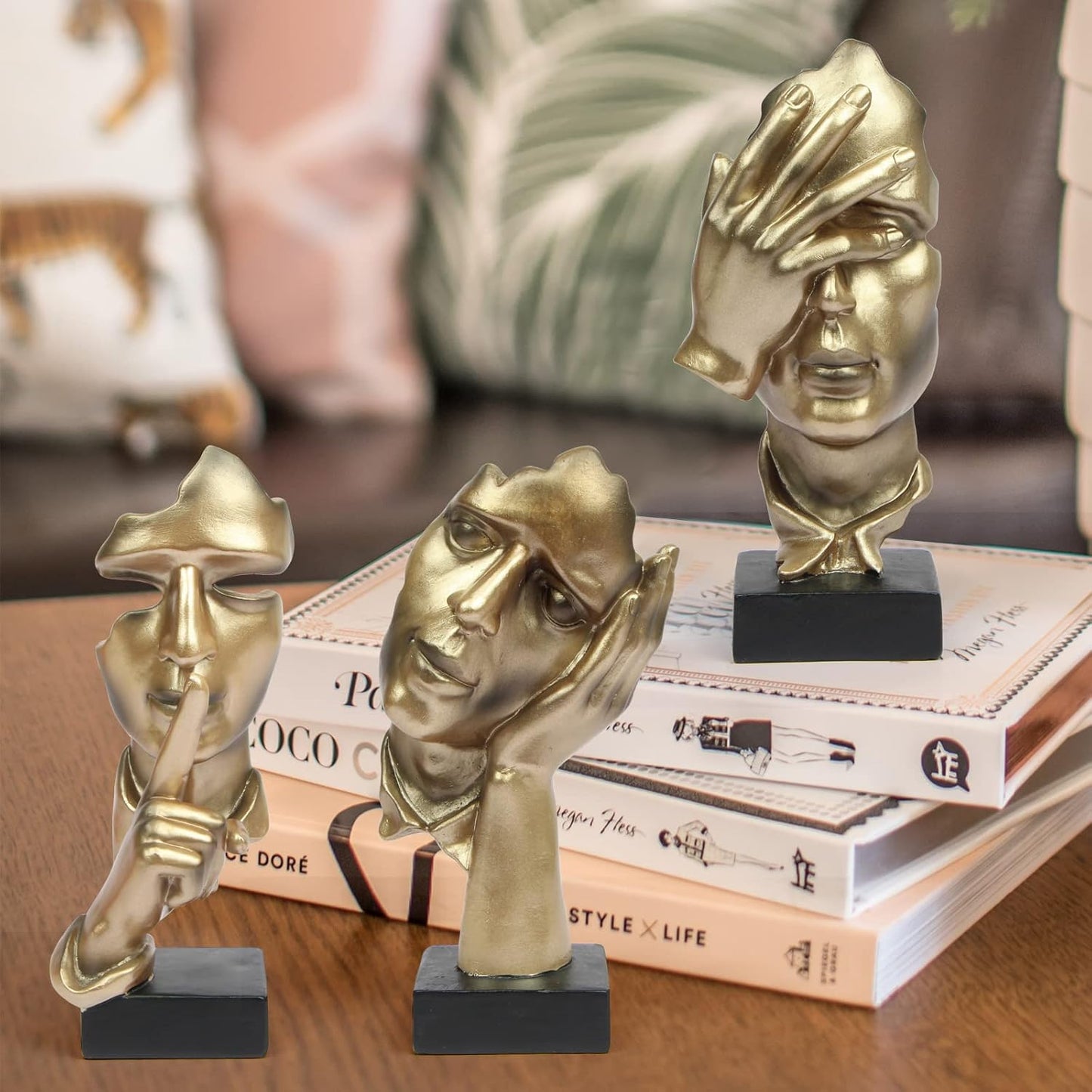 3 Pcs Thinker Statue,Modern Home Resin Sculptures,Collectible Figurines for Home Office Bookshelf Desktop Decor(Black)