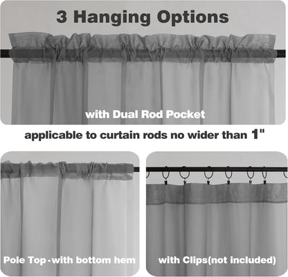 Chyhomenyc Sheer White Valances for Windows 2 Pack, Small Window Curtains for Living Room Bathroom Cafe Laundry Basement, Modern Top Dual Rod Pocket Voile Curtain, 42W x 14L inches, White - Colors C