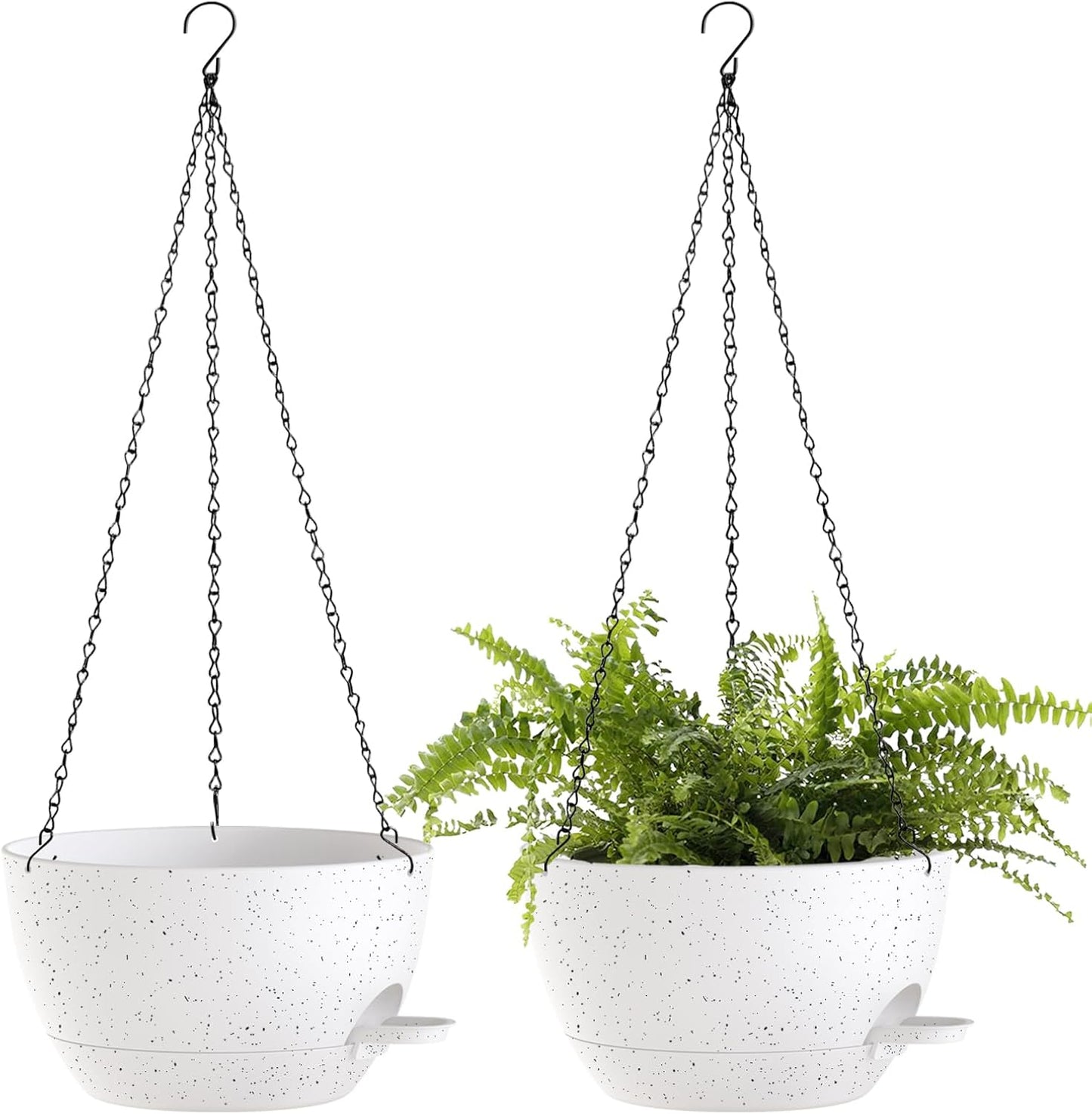 12 Inch Hanging Baskets 2 PC with Chains, Self-Watering Hanging Planters for Indoor Outdoor Plants, Plastic Hanging Flower Pots,Black