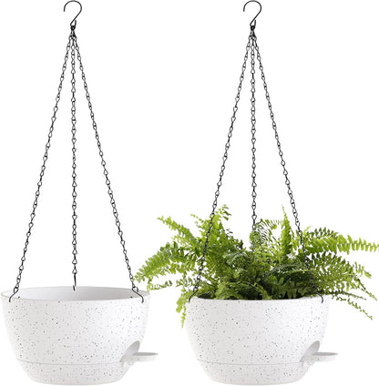12 Inch Hanging Baskets 2 PC with Chains, Self-Watering Hanging Planters for Indoor Outdoor Plants, Plastic Hanging Flower Pots,Black