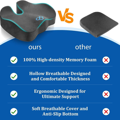 CushyOasis Seat Cushion, Gel Chair Cushions, Office Chair Cushions, Anti-Slip Bottom & Removable Cover Tailbone Pain Relief Cushion, Memory Foam Seat Cushion for Office, Wheelchair, Car (Black)