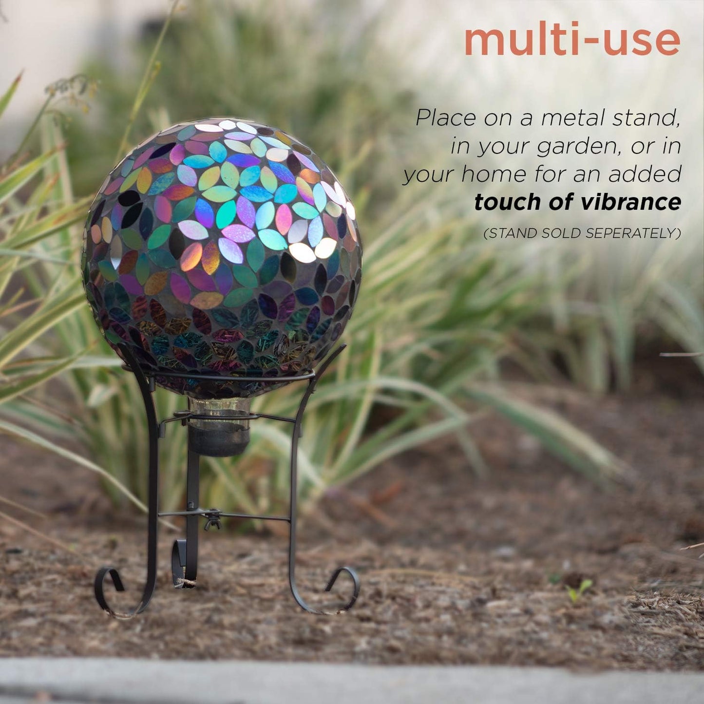 Alpine Corporation 10" Diameter Indoor/Outdoor Glass Mosaic Gazing Globe Yard Decoration, Purple Pearlized Petals Design