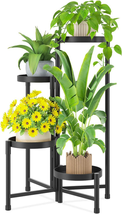 iDavosic.ly Plant Stand Indoor Outdoor, 5 Tier Corner Metal Flower Display Holder Shelf, Folding Tall Orchid Rack for Patio Balcony Porch Garden Living Room House, Black