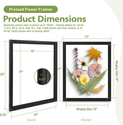 Golden State Art, 11X14 Floating Picture Frame, Black Wood Frame Display Any Size Photo Up To 11X14, Pressed Flower Frames with Hanging Hardware - Horizontal And Vertical Formats for Wall
