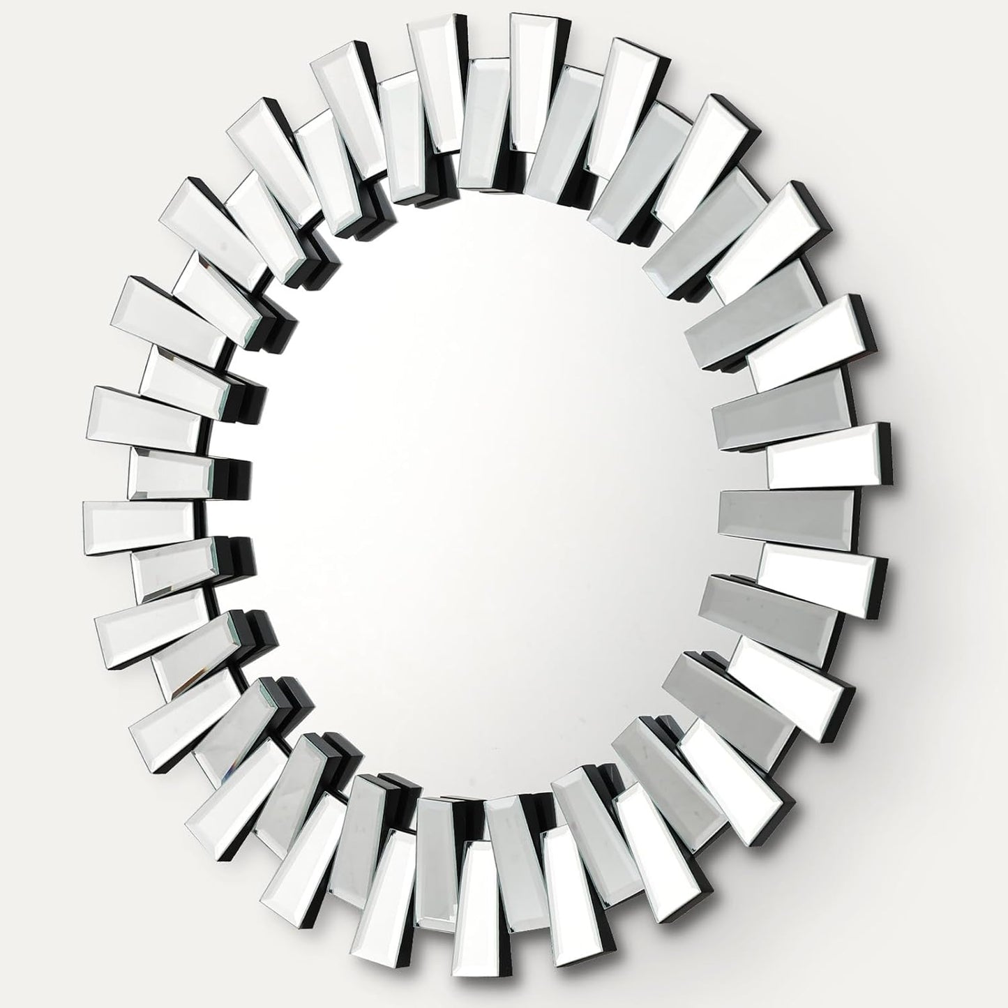 QDSSDECO Round Mirror Sunburst Wall Mirror 24" Beveled Edge Frameless for Living Room Bathroom Bedroom Entryway Decor